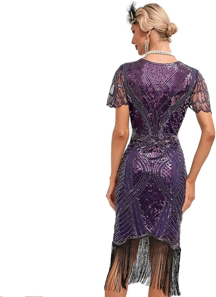 1920s Flapper Dresses for Women Great Gatsby Roaring 20s Dresses Sequin Tassel Fringe Cocktail Dress