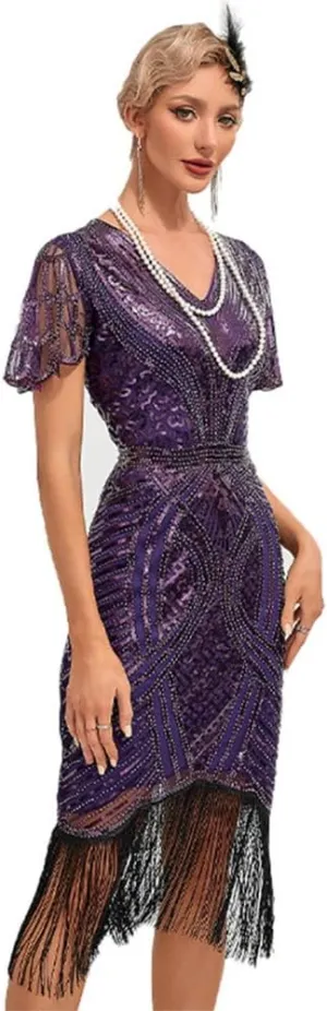 1920s Flapper Dresses for Women Great Gatsby Roaring 20s Dresses Sequin Tassel Fringe Cocktail Dress