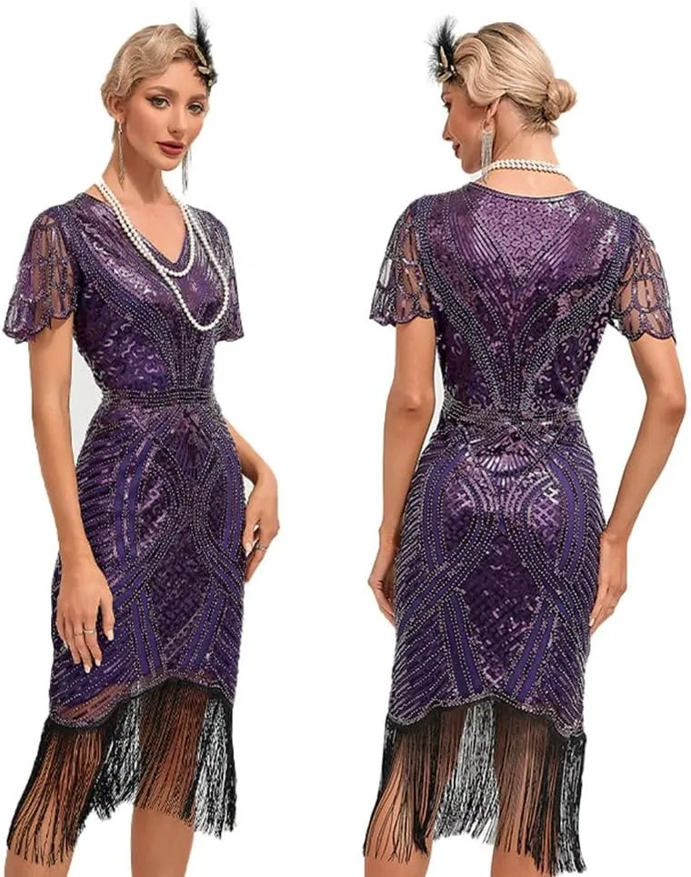 1920s Flapper Dresses for Women Great Gatsby Roaring 20s Dresses Sequin Tassel Fringe Cocktail Dress