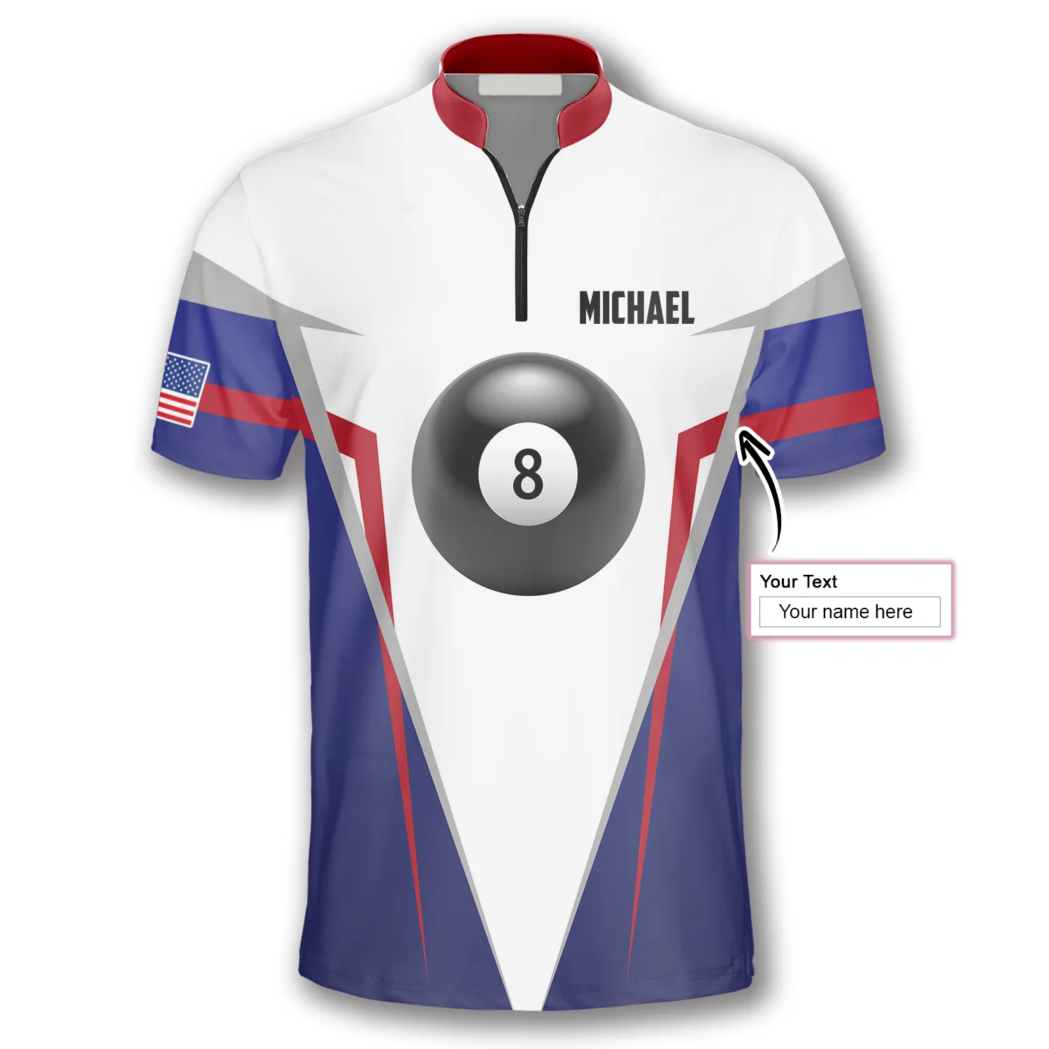 8 Ball USA Custom Billiard Jerseys for Men, Personalized Shirt for Billiard Player, Flag Shirt