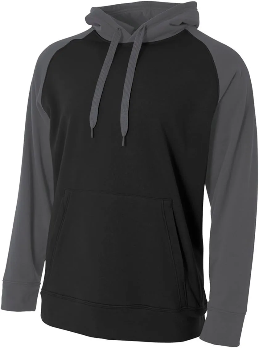 A4 Youth Color Block Tech Fleece Hoodie (NB4234), Black/Graphite, Large