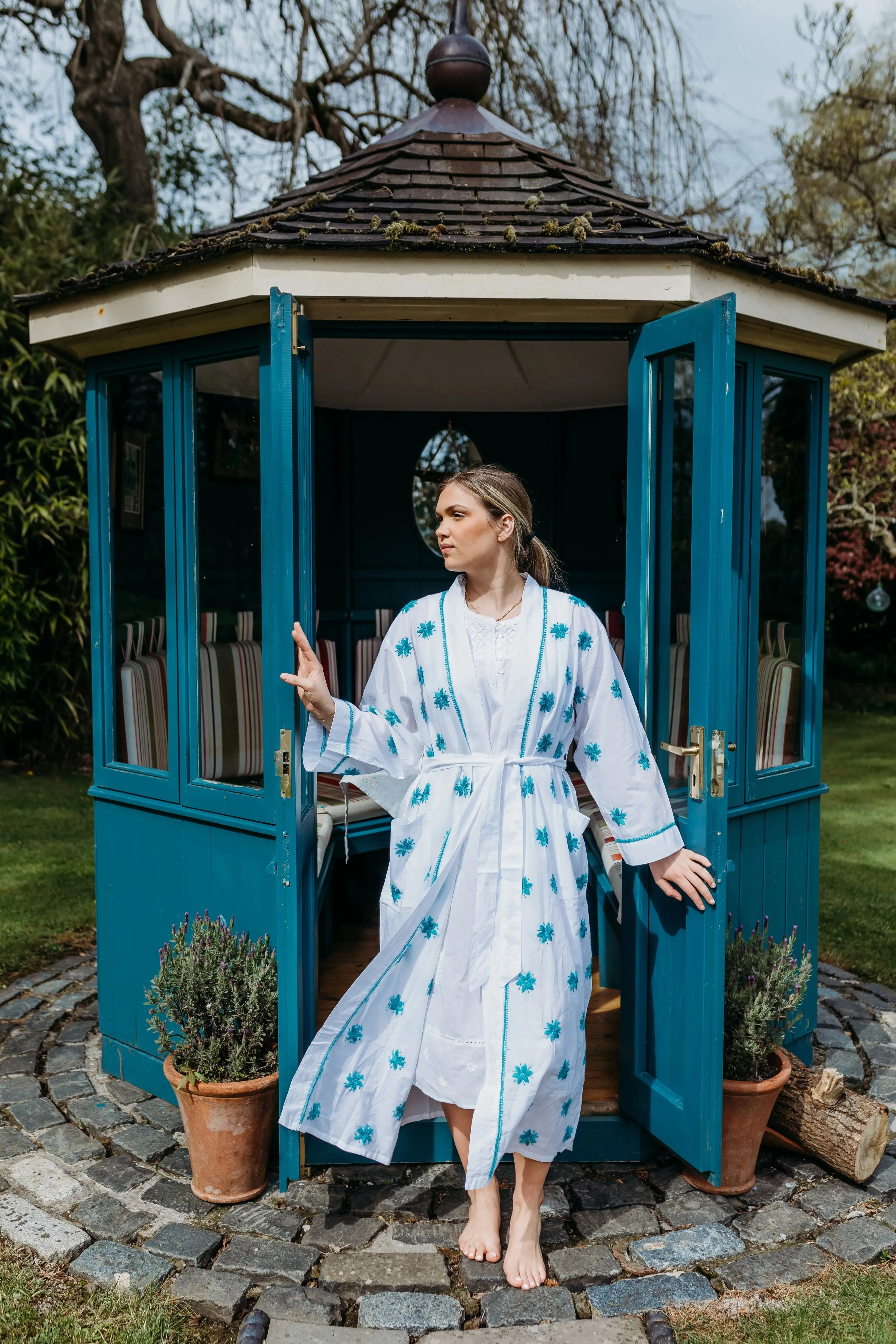 Aisha Teal Embroidered Robe