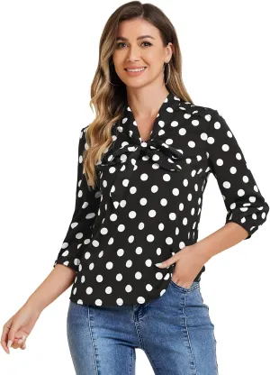Allegra K Women's Printed Ruffle Shoulder Elastic Cuff Bow Tie Neck Blouse