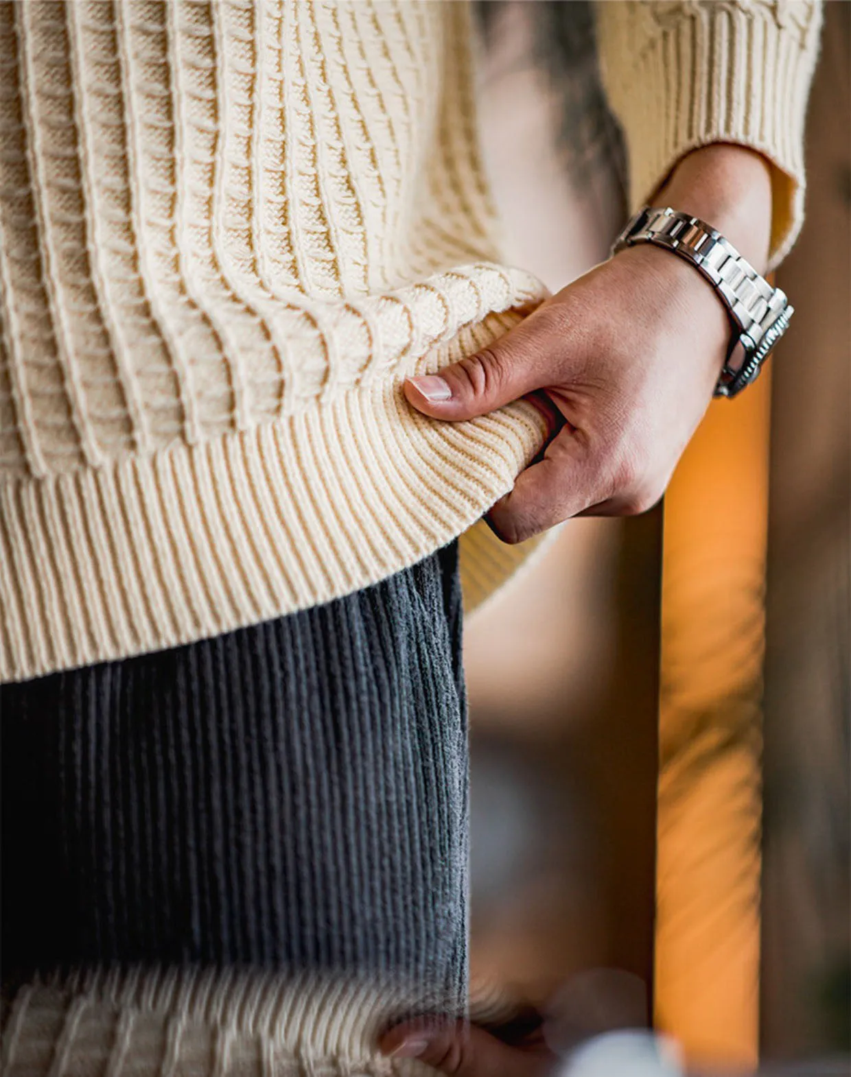 American Casual Waffle Round Neck Warm Pullover Men's Sweater