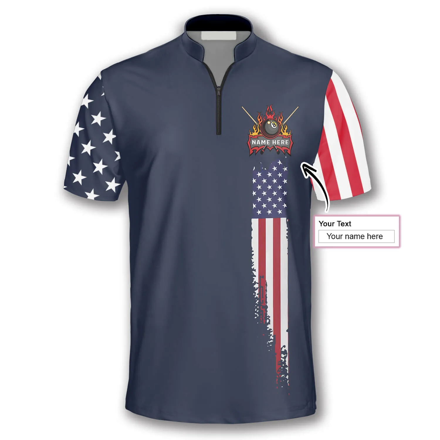 American Flag Navy Custom Billiard Jerseys for Men, Best Gift for Billiard Lover, Flag USA Billiard Shirt