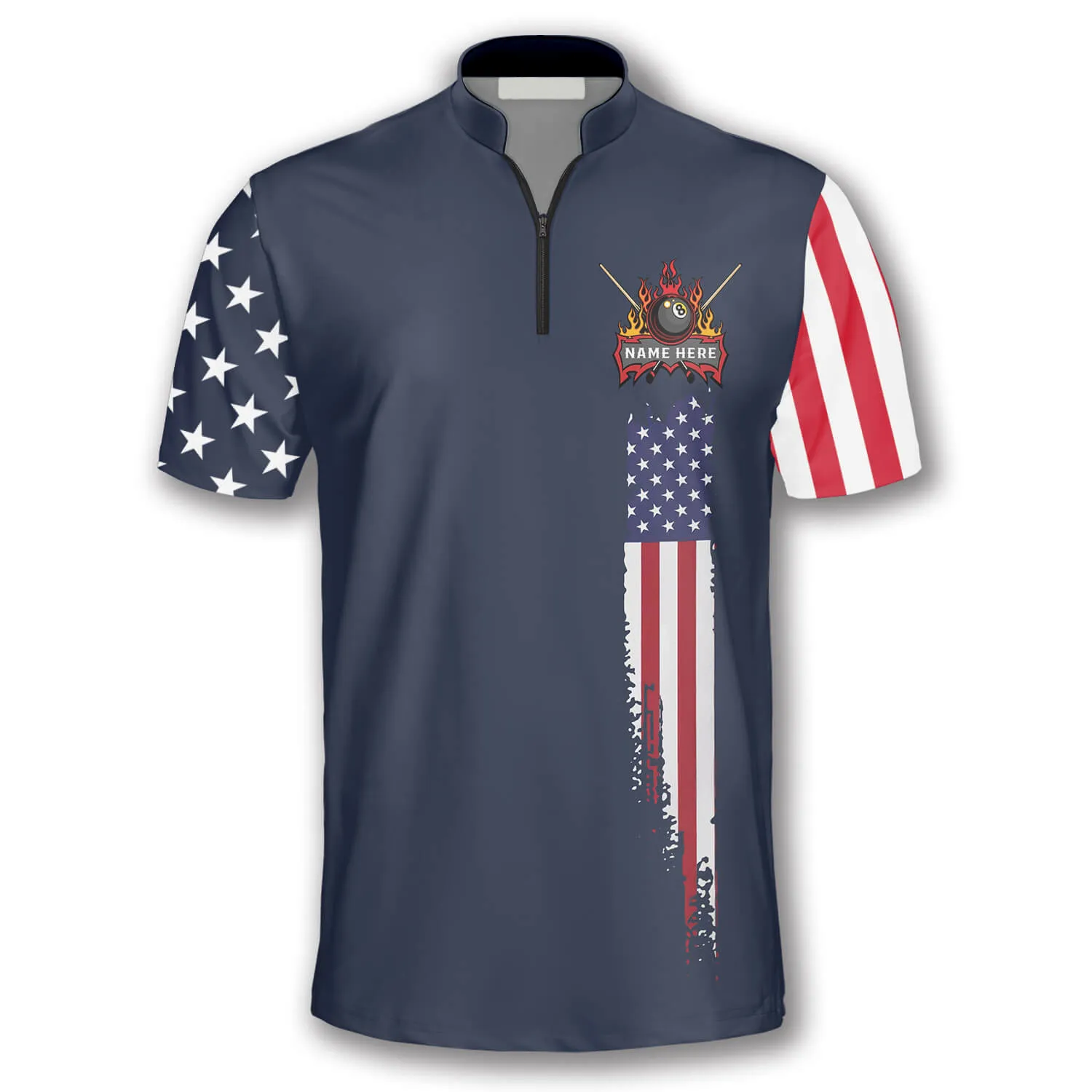 American Flag Navy Custom Billiard Jerseys for Men, Best Gift for Billiard Lover, Flag USA Billiard Shirt