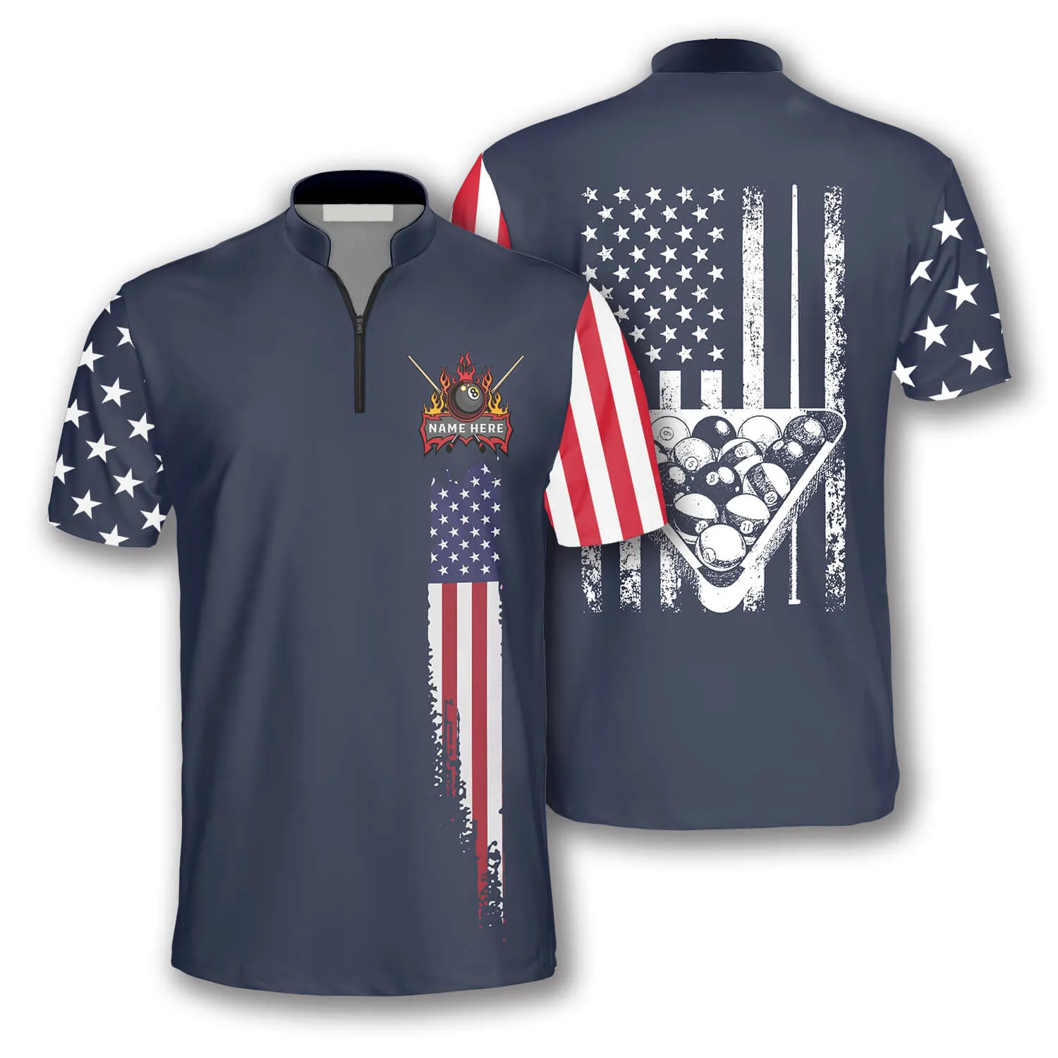 American Flag Navy Custom Billiard Jerseys for Men, Best Gift for Billiard Lover, Flag USA Billiard Shirt