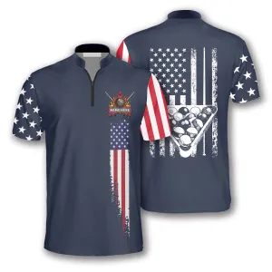 American Flag Navy Custom Billiard Jerseys for Men, Best Gift for Billiard Lover, Flag USA Billiard Shirt