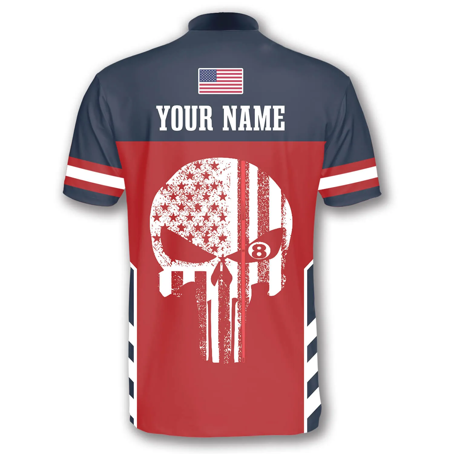 American Flag Skull Red Navy Custom Billiard Jerseys for Men, Idea Gift for Billiard Team, Billiard Player