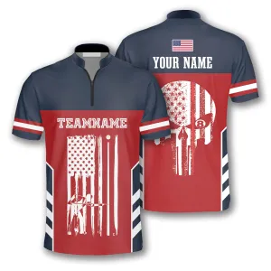 American Flag Skull Red Navy Custom Billiard Jerseys for Men, Idea Gift for Billiard Team, Billiard Player