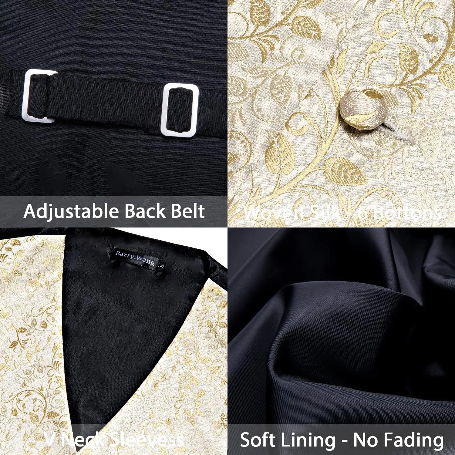 Barry.Wang Mens Suit Vest Paisley/Flower Silk Jacquard Waistcoat Ties Set Formal/Leisure 5PCS