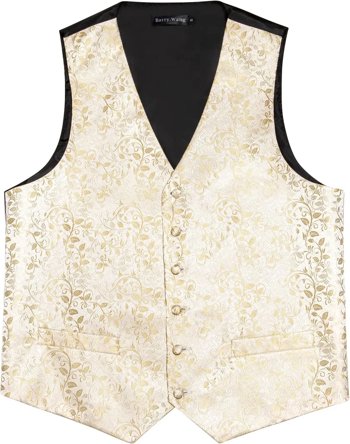 Barry.Wang Mens Suit Vest Paisley/Flower Silk Jacquard Waistcoat Ties Set Formal/Leisure 5PCS