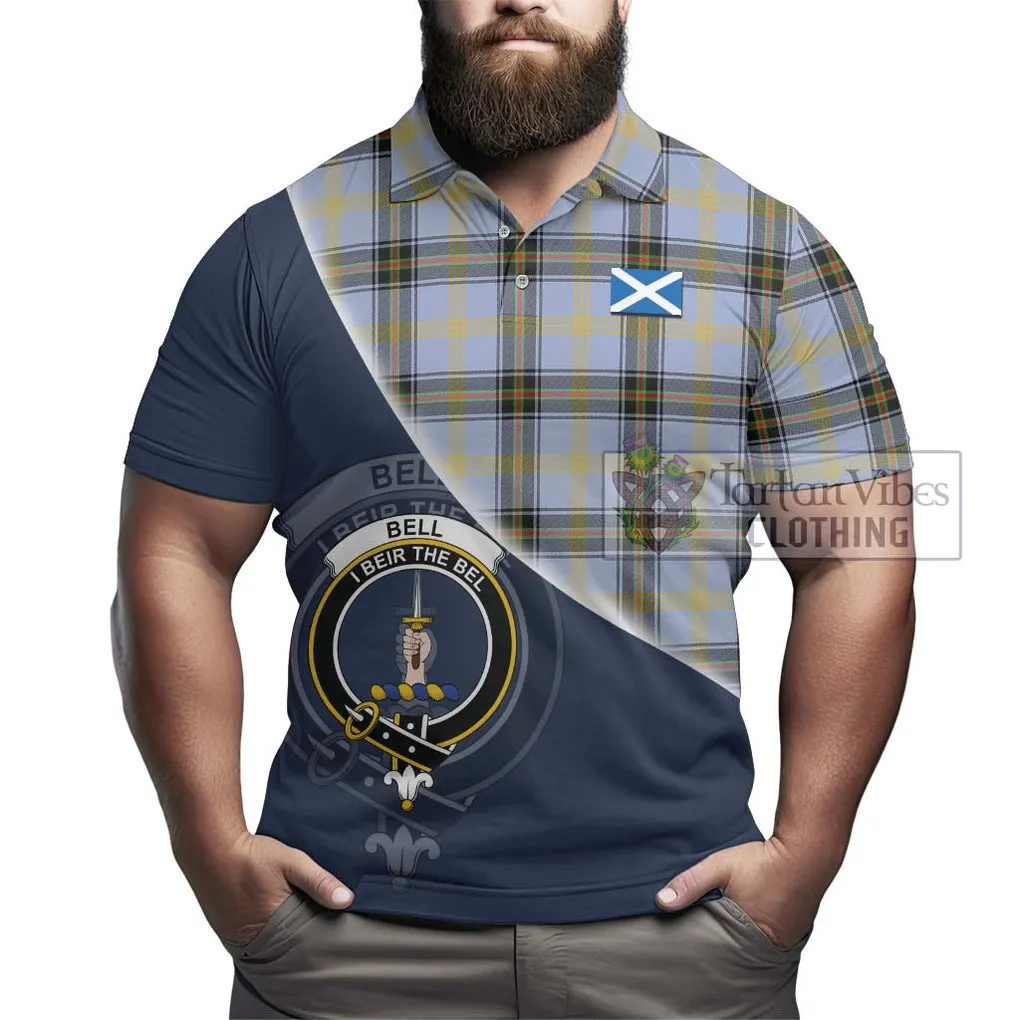 Bell of the Borders Tartan Polo Shirt with Personalised National Flag and Family Crest Half Style