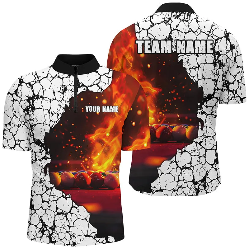 Billiard Crack Balls Fire Customized Name, Team Name 3D Polo Shirt For Men, Billiard Polo Shirt