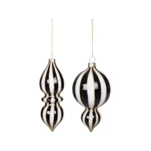 Black & White Stripe Ornament, Asst. of 2