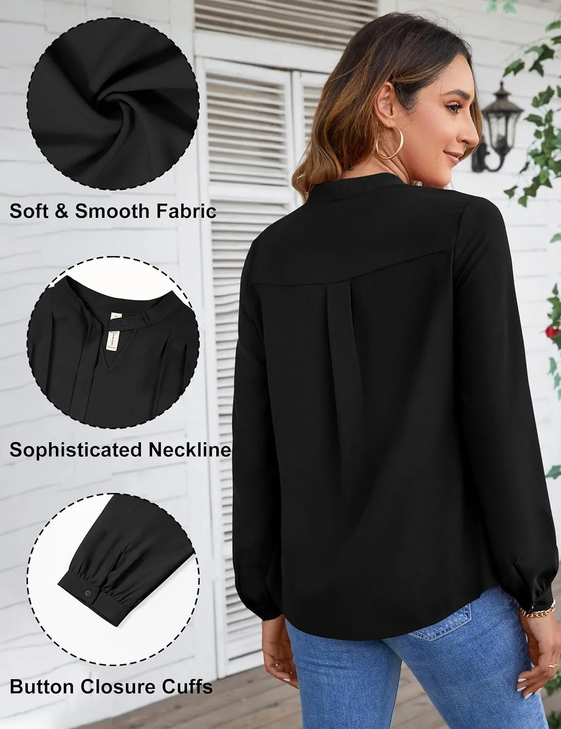 Blooming Jelly Womens Business Casual Tops Elegant Tie Neck Long Sleeve Dressy Fall Blouses 2024 Ladies Trendy Work Shirts