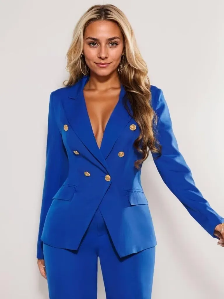 Business Pant Suits for Women Dressy Double Breasted Blazer Trousers Peak Lapel Tuxedo for Work Professional