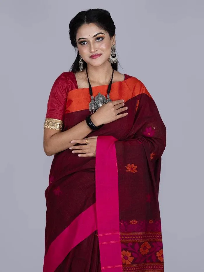 Elegant Maroon Par Anchal Buti Cotton Saree