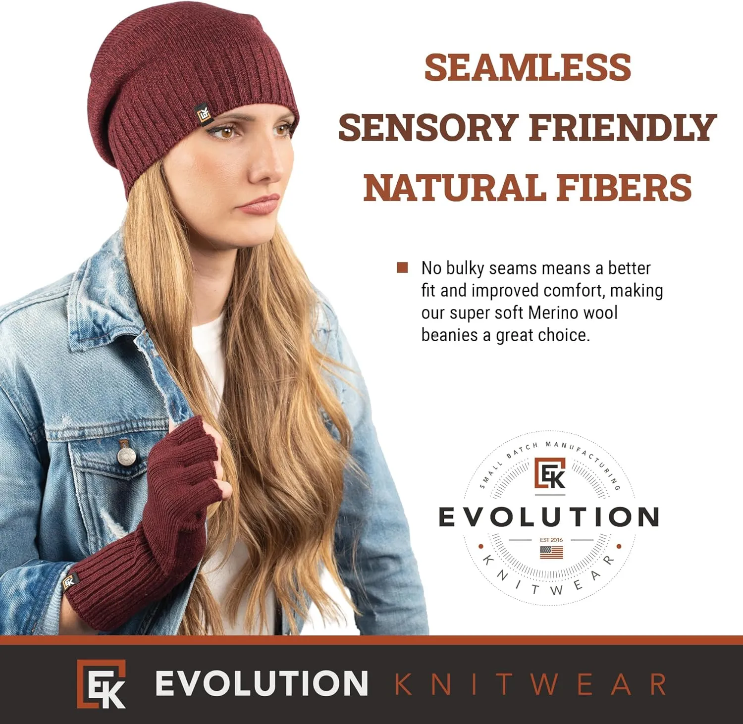 Evolution Knitwear Wool Slouchy Knit Beanie Hat for Men or Women - Super Soft Merino Wool - Made in The USA