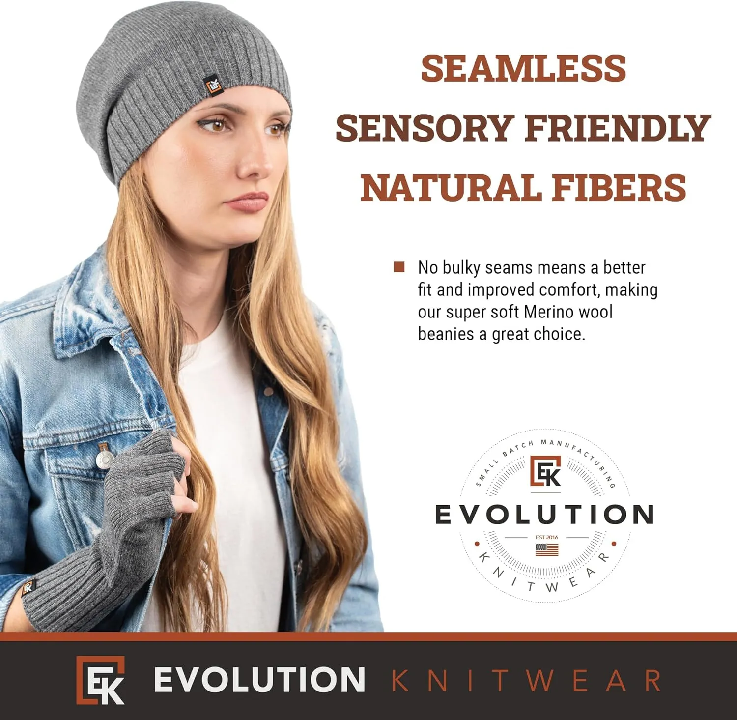 Evolution Knitwear Wool Slouchy Knit Beanie Hat for Men or Women - Super Soft Merino Wool - Made in The USA