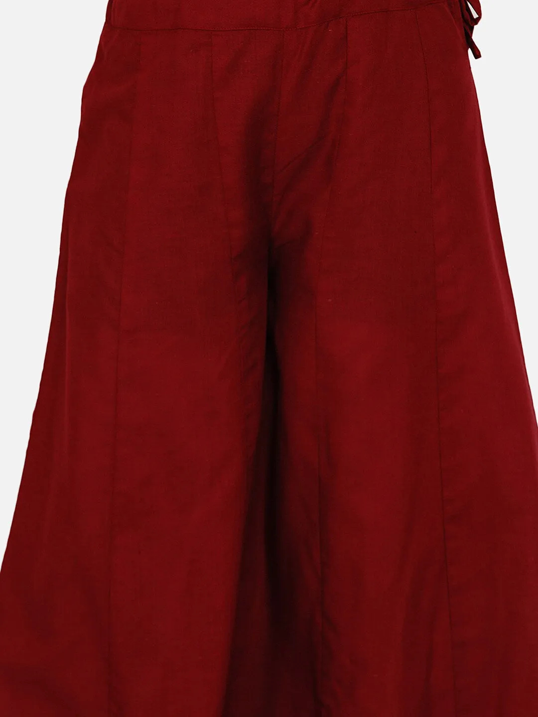 Girl's Maroon & Gold Ethnic Motifs Foil Print Anarkali Kurta With Palazzos - NOZ2TOZ KIDS