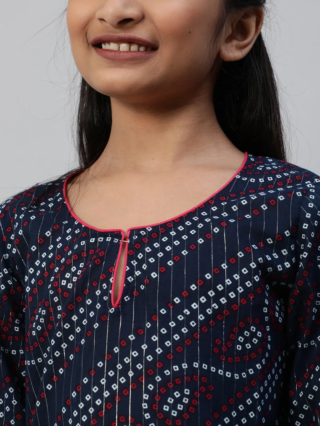 Girl's Navy Blue Bandhani Print Kurta With Palazzo - Aks Girls