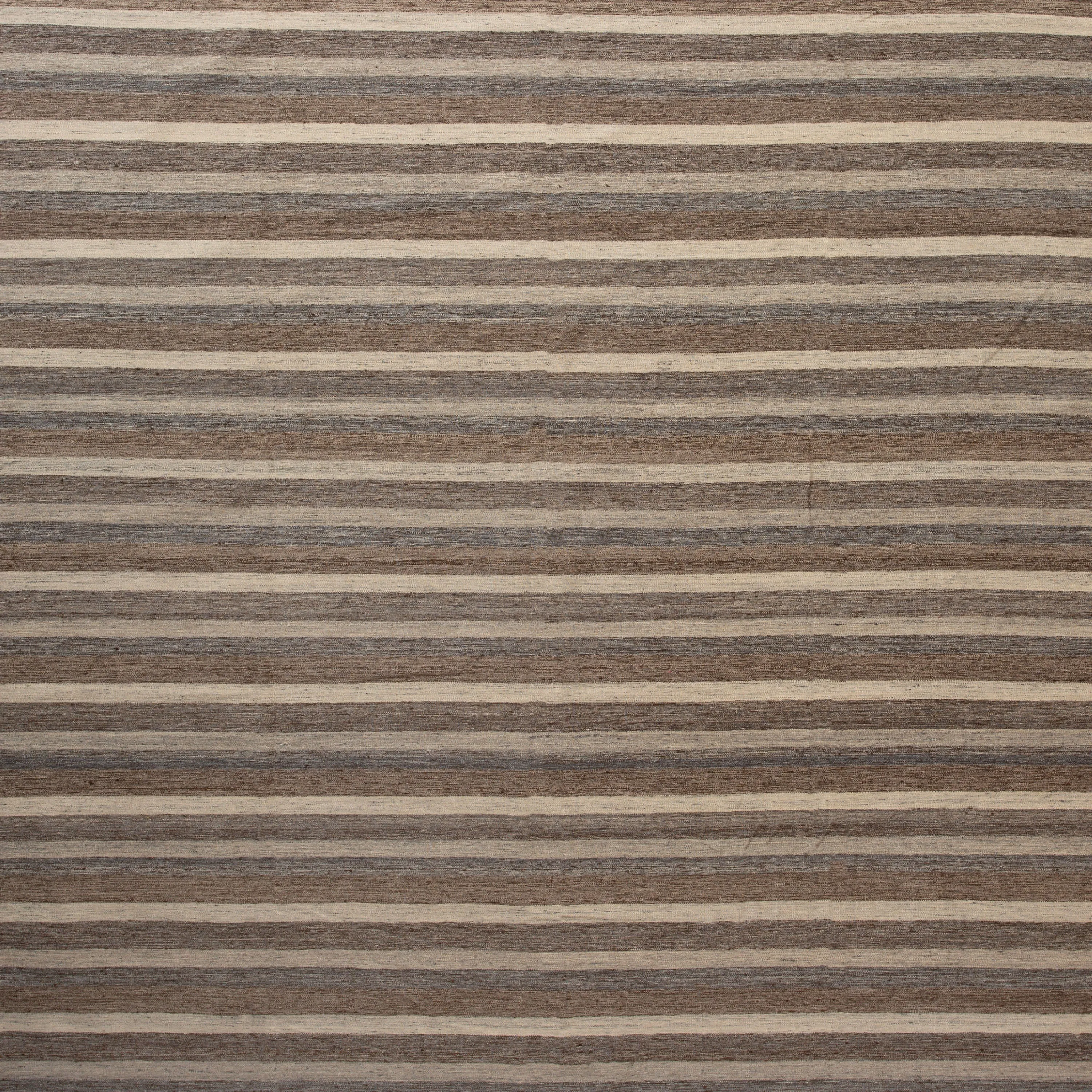 Grey and Brown Striped Modern Silk Rug - 9' x 12'