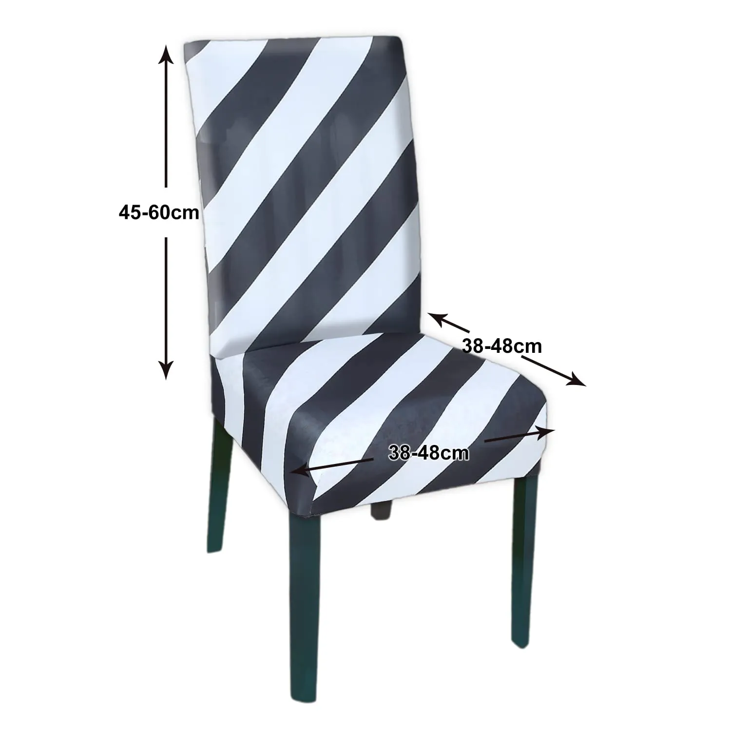 Heart Home Strip Printed Elastic Stretchable Polyster Chair Cover for Home, Office, Hotels, Wedding Banquet (Black & White)-50HH0935