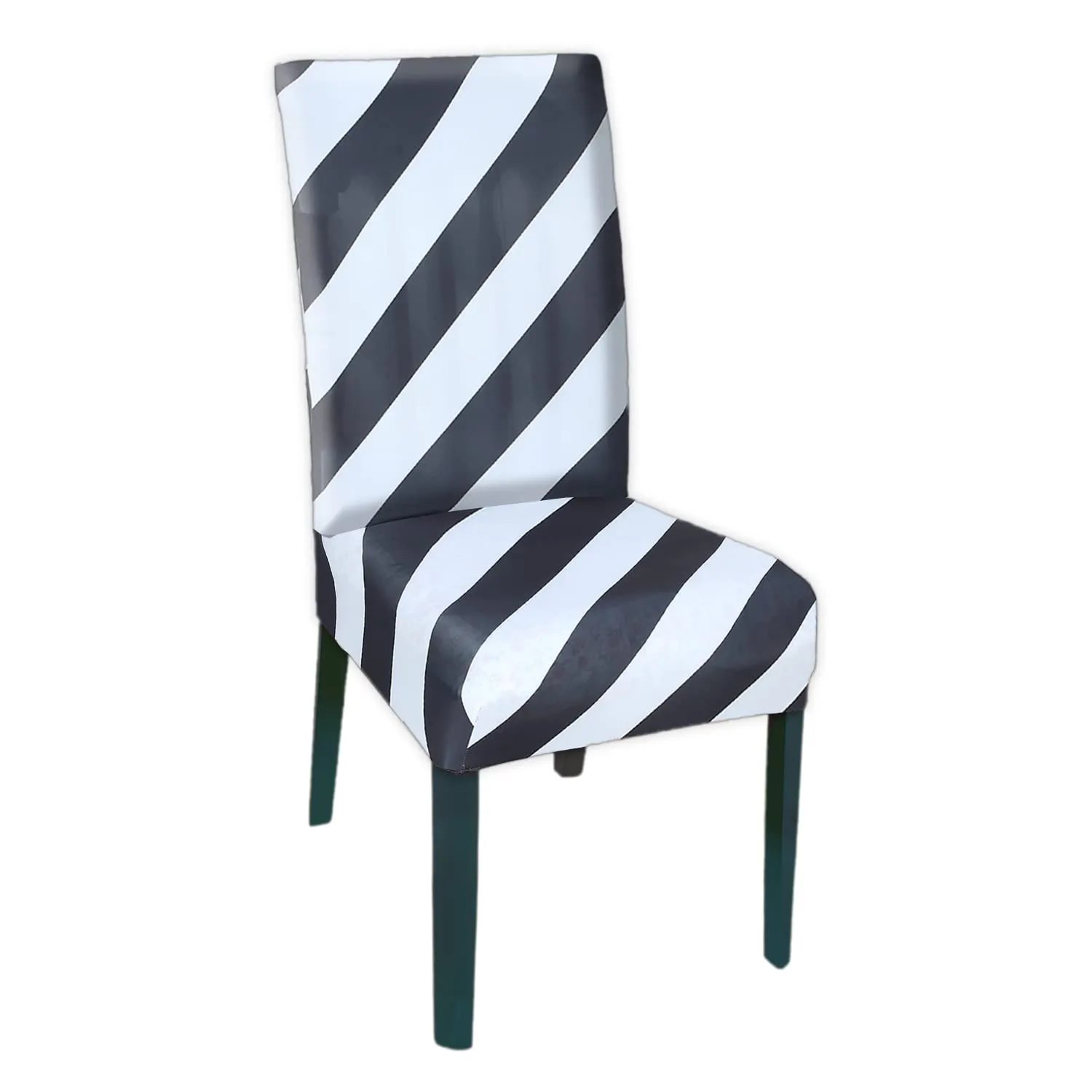 Heart Home Strip Printed Elastic Stretchable Polyster Chair Cover for Home, Office, Hotels, Wedding Banquet (Black & White)-50HH0935