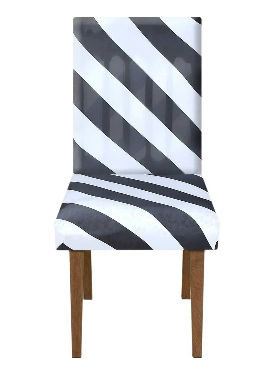 Heart Home Strip Printed Elastic Stretchable Polyster Chair Cover for Home, Office, Hotels, Wedding Banquet (Black & White)-50HH0935