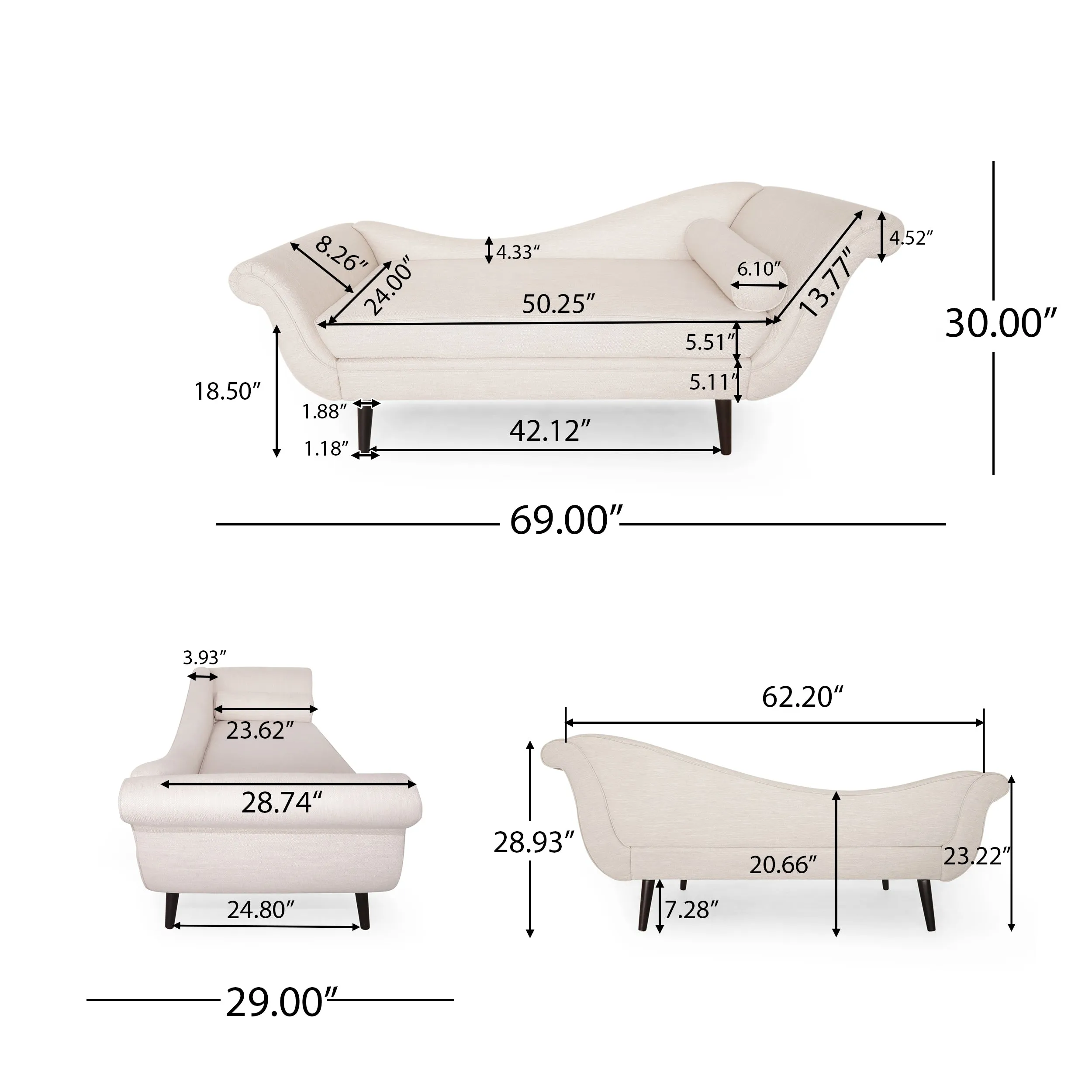 Jakyrah Contemporary Chaise Lounge with Scroll Arms