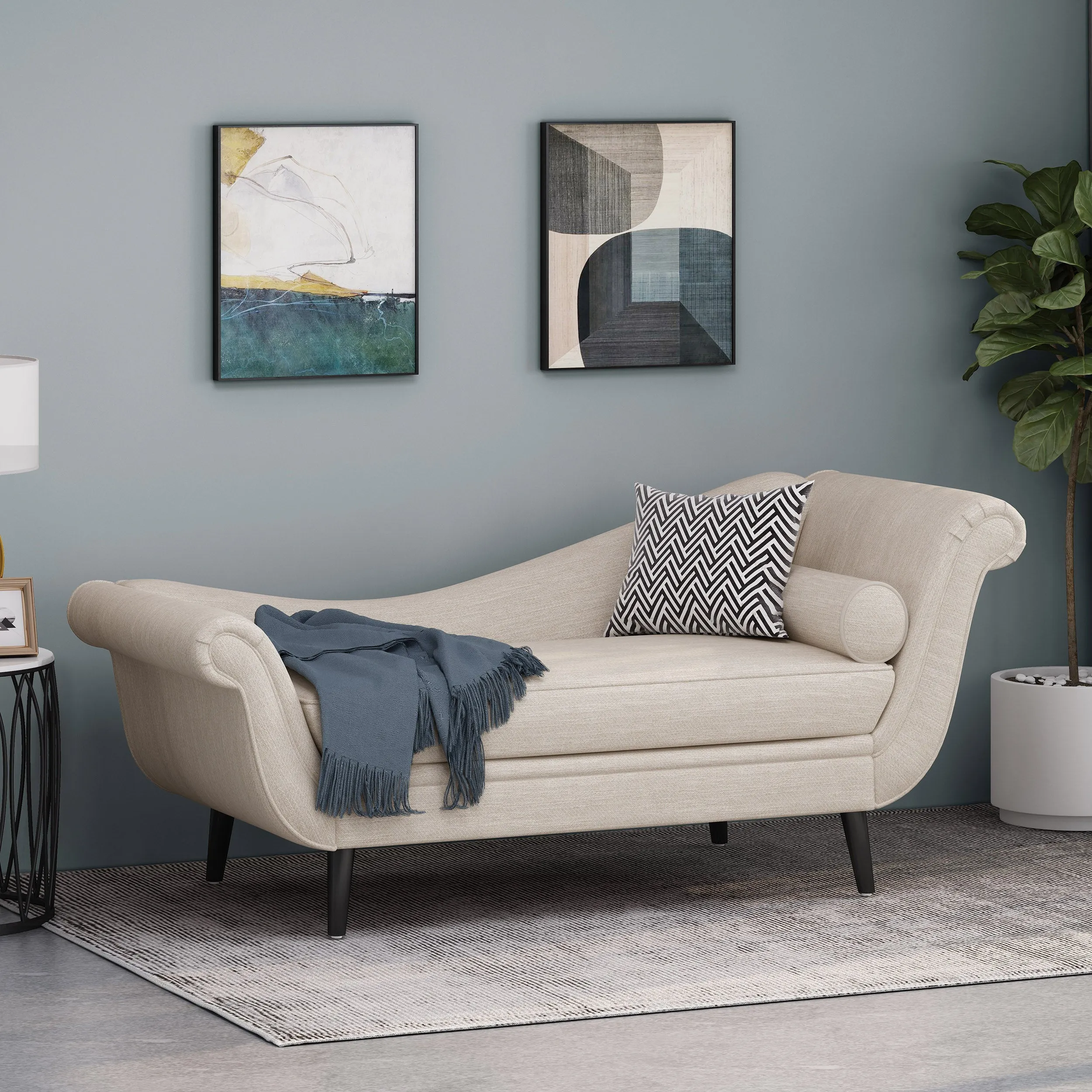 Jakyrah Contemporary Chaise Lounge with Scroll Arms