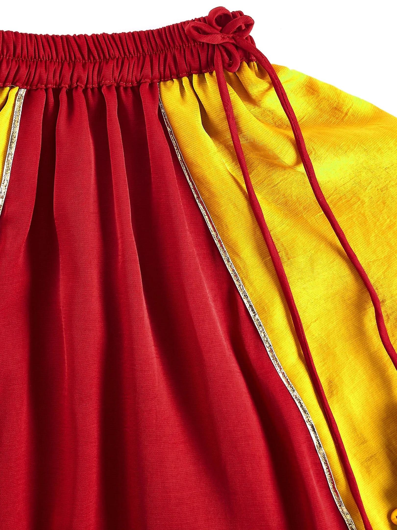 Jashvi Girls' Yellow And Red Lehenga Set