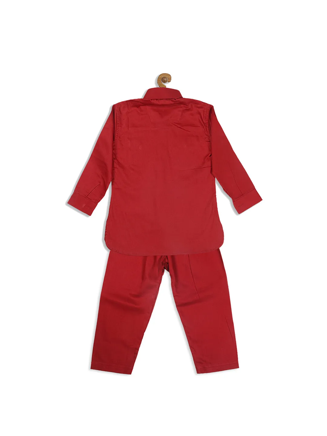 Jashvi SISHU Boy's Maroon Pure Cotton Pathani Kurta With Pyjama Set