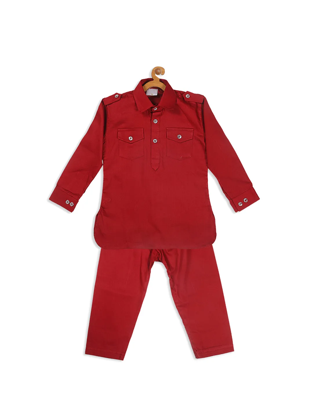 Jashvi SISHU Boy's Maroon Pure Cotton Pathani Kurta With Pyjama Set