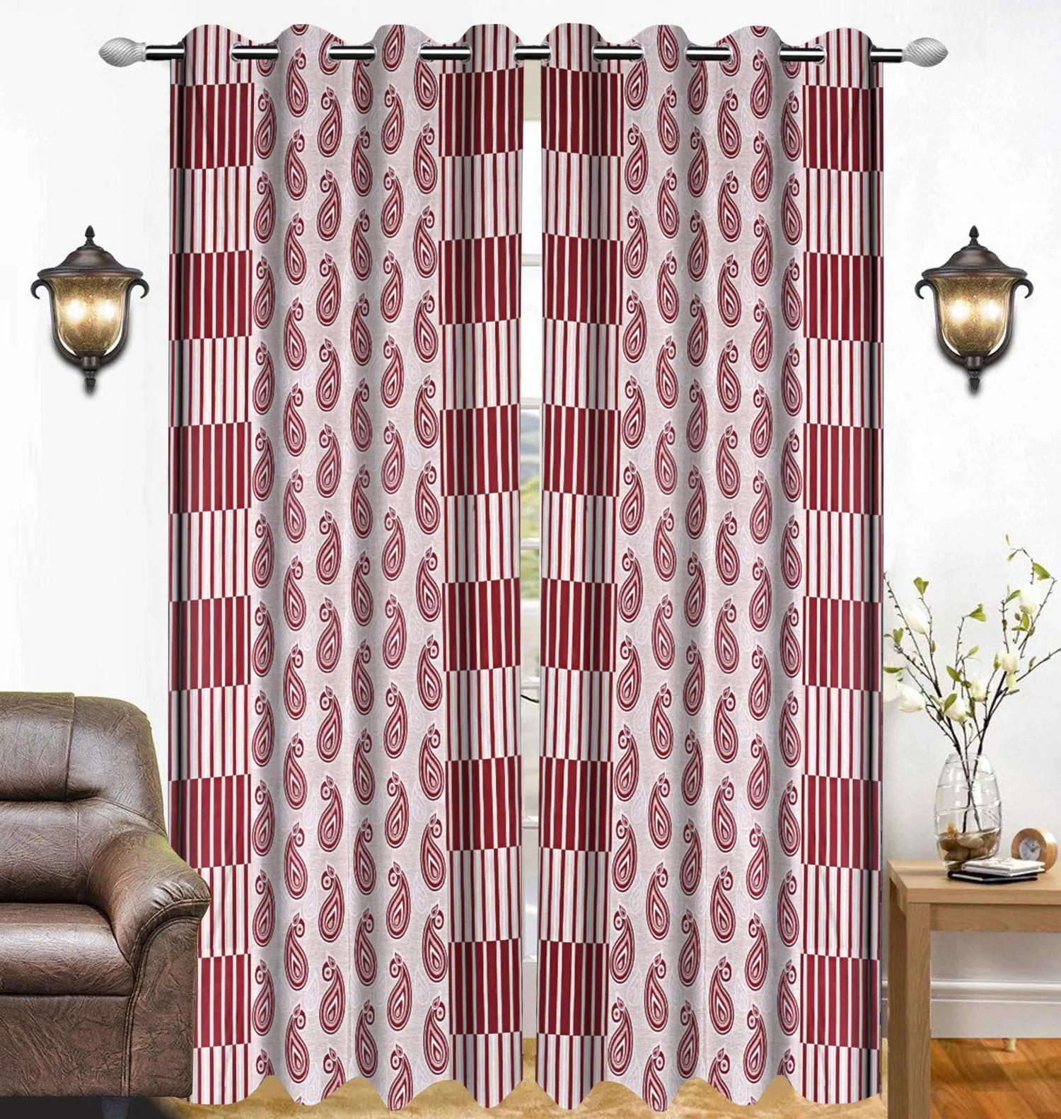Kuber Industries Cairy Design 4 Pieces Polyester Eyelet Door Curtain 7 Feet (Maroon)-Ctktc14269