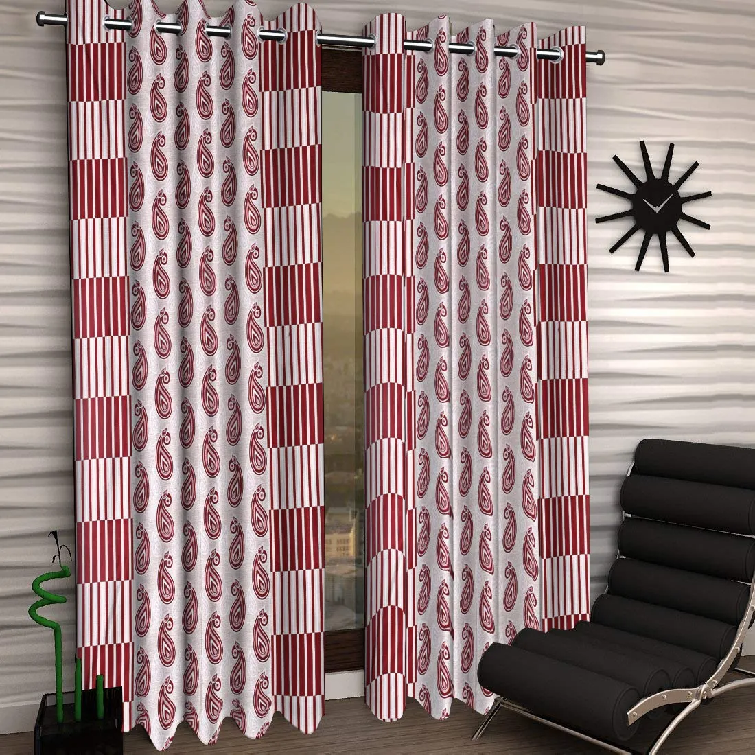 Kuber Industries Cairy Design 4 Pieces Polyester Eyelet Door Curtain 7 Feet (Maroon)-Ctktc14269