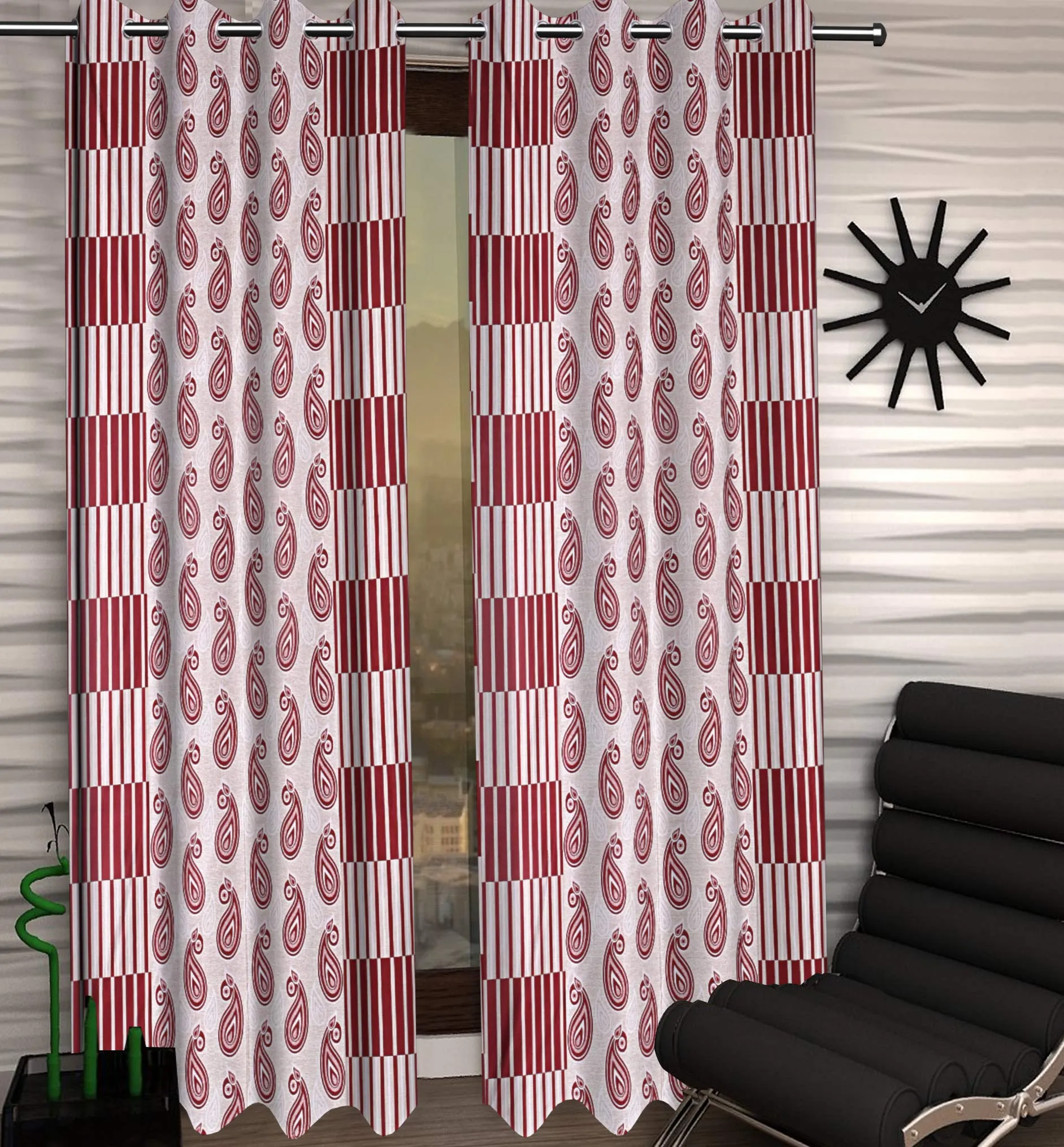 Kuber Industries Cairy Design 4 Pieces Polyester Eyelet Door Curtain 7 Feet (Maroon)-Ctktc14269