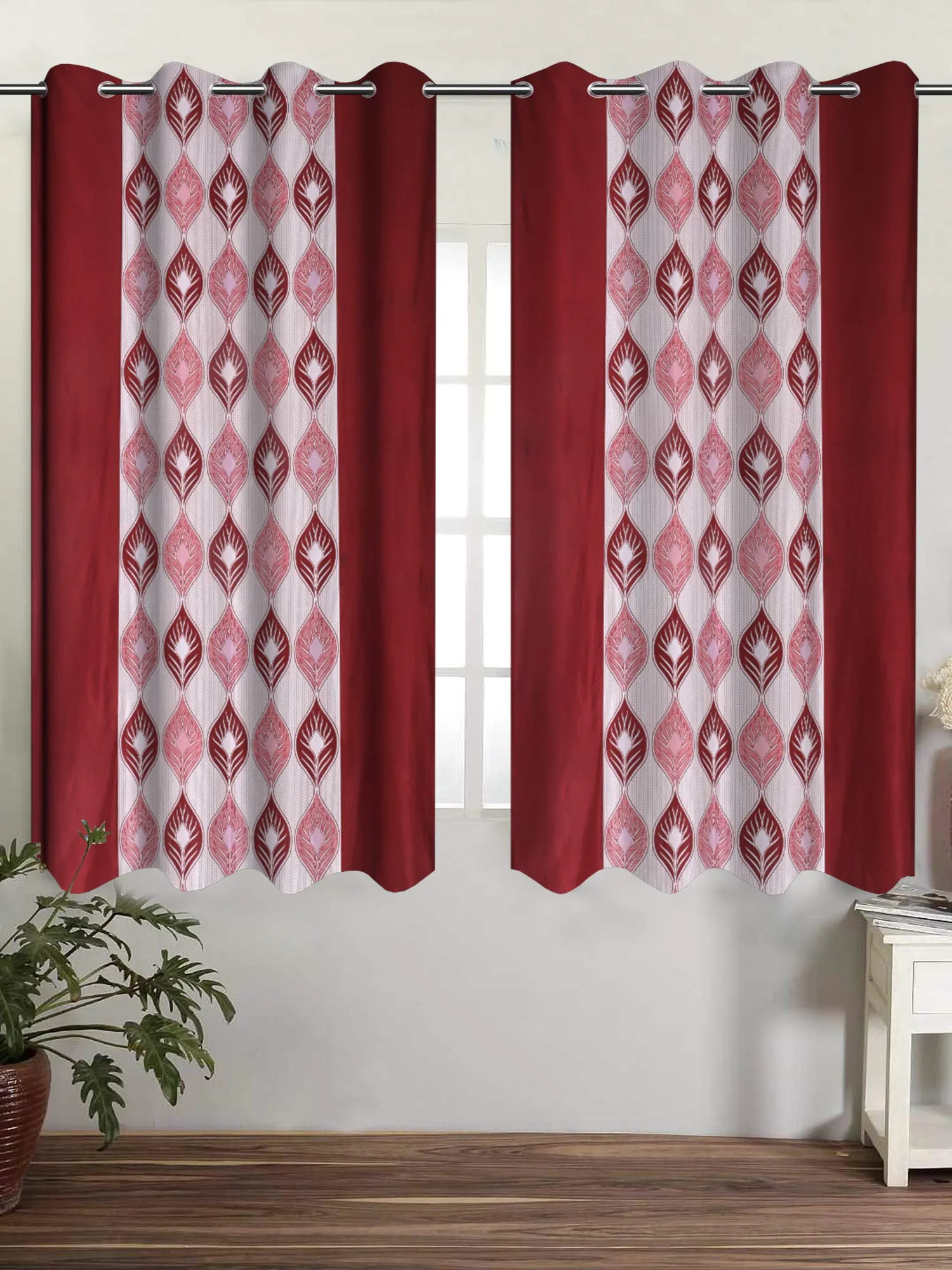 Kuber Industries Zig Zag Design 1 Piece Polyester Eyelet Window Curtain 5 Feet (Maroon)-Ctktc30103