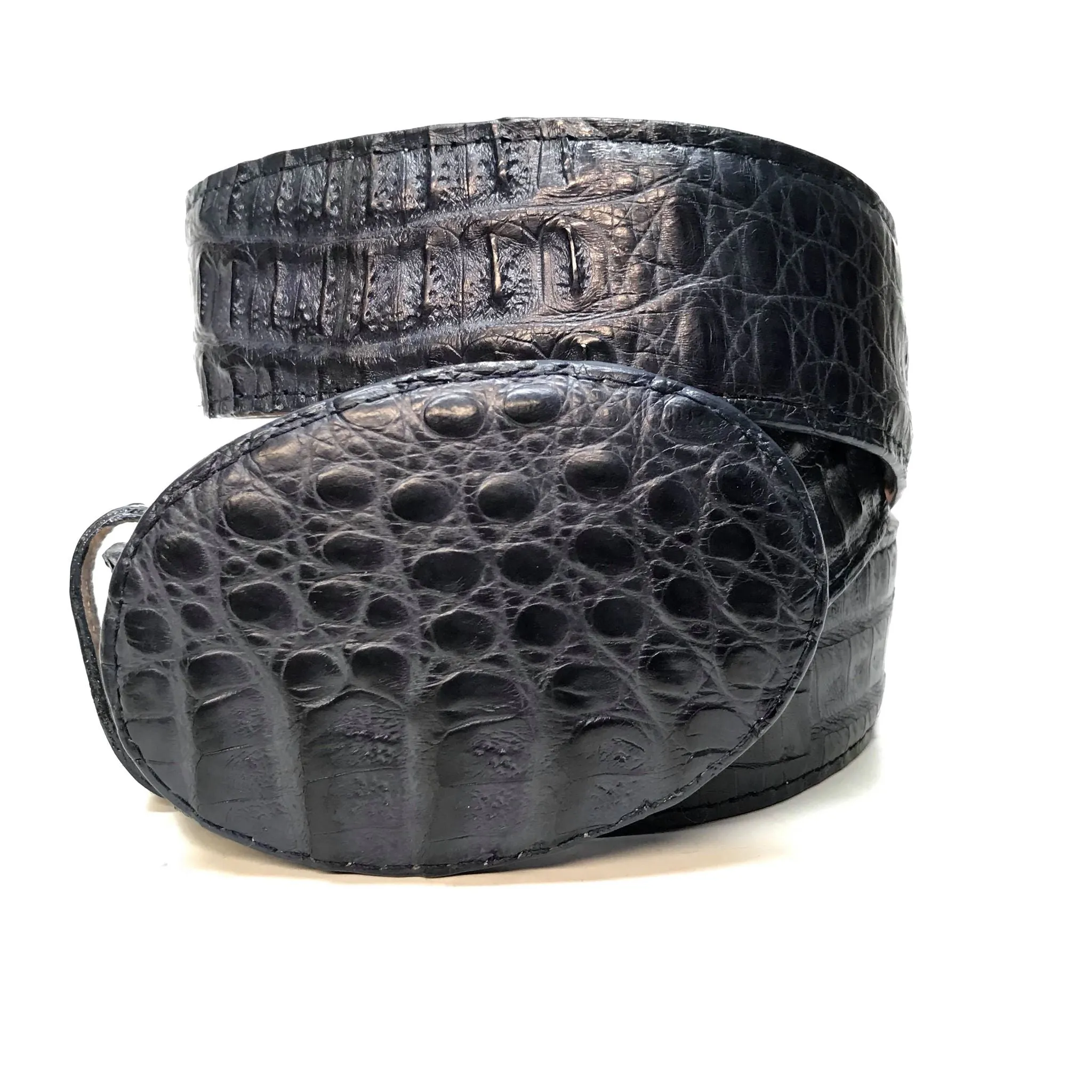 Los Altos Navy Hornback Crocodile Belt