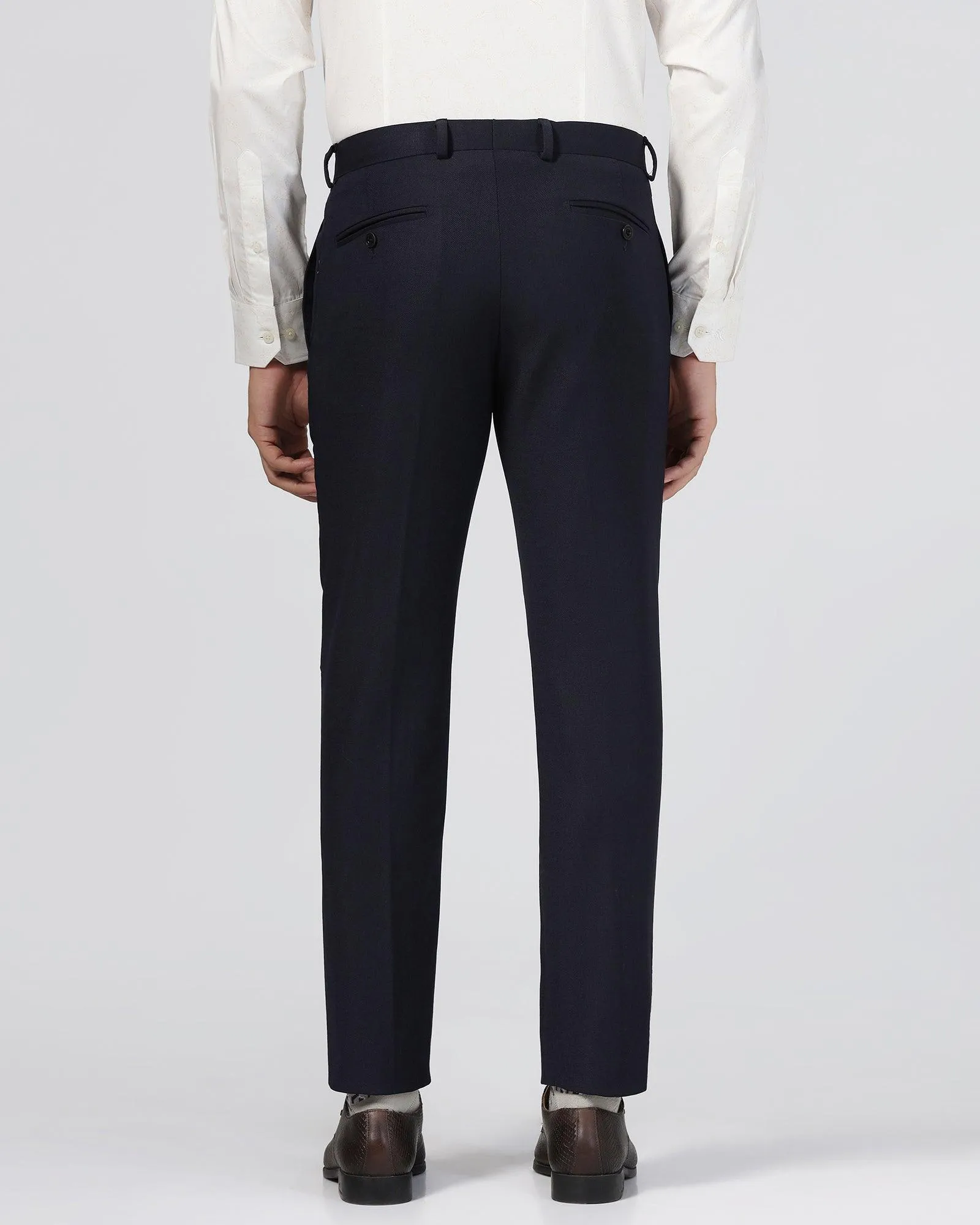 Luxe Slim Comfort B-95 Formal Navy Textured Trouser - Bugati