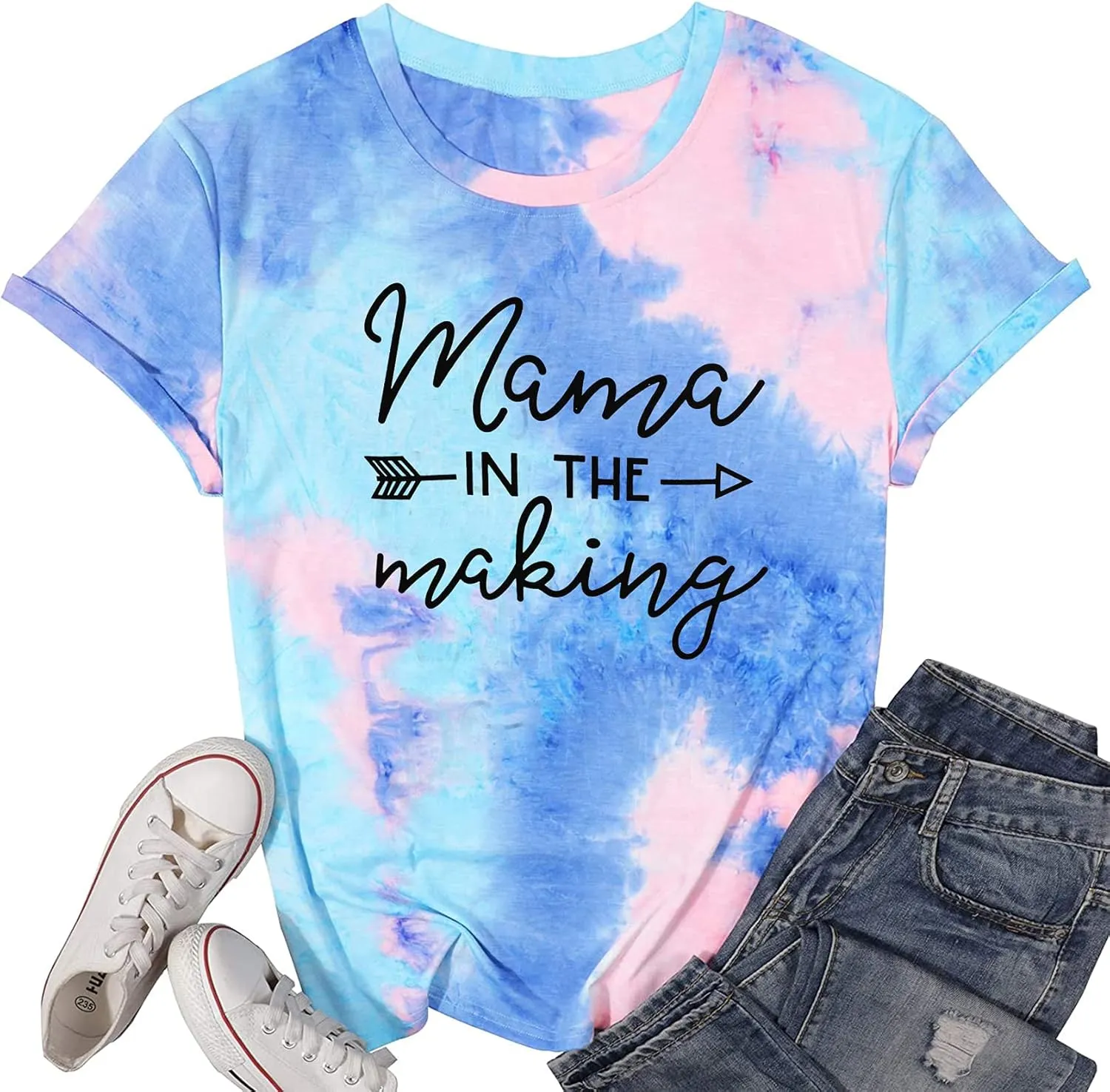 Mama in The Making Pregnancy Announcement T-Shirt Women Letter Print Short Sleeve Tops Tee
