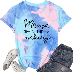 Mama in The Making Pregnancy Announcement T-Shirt Women Letter Print Short Sleeve Tops Tee