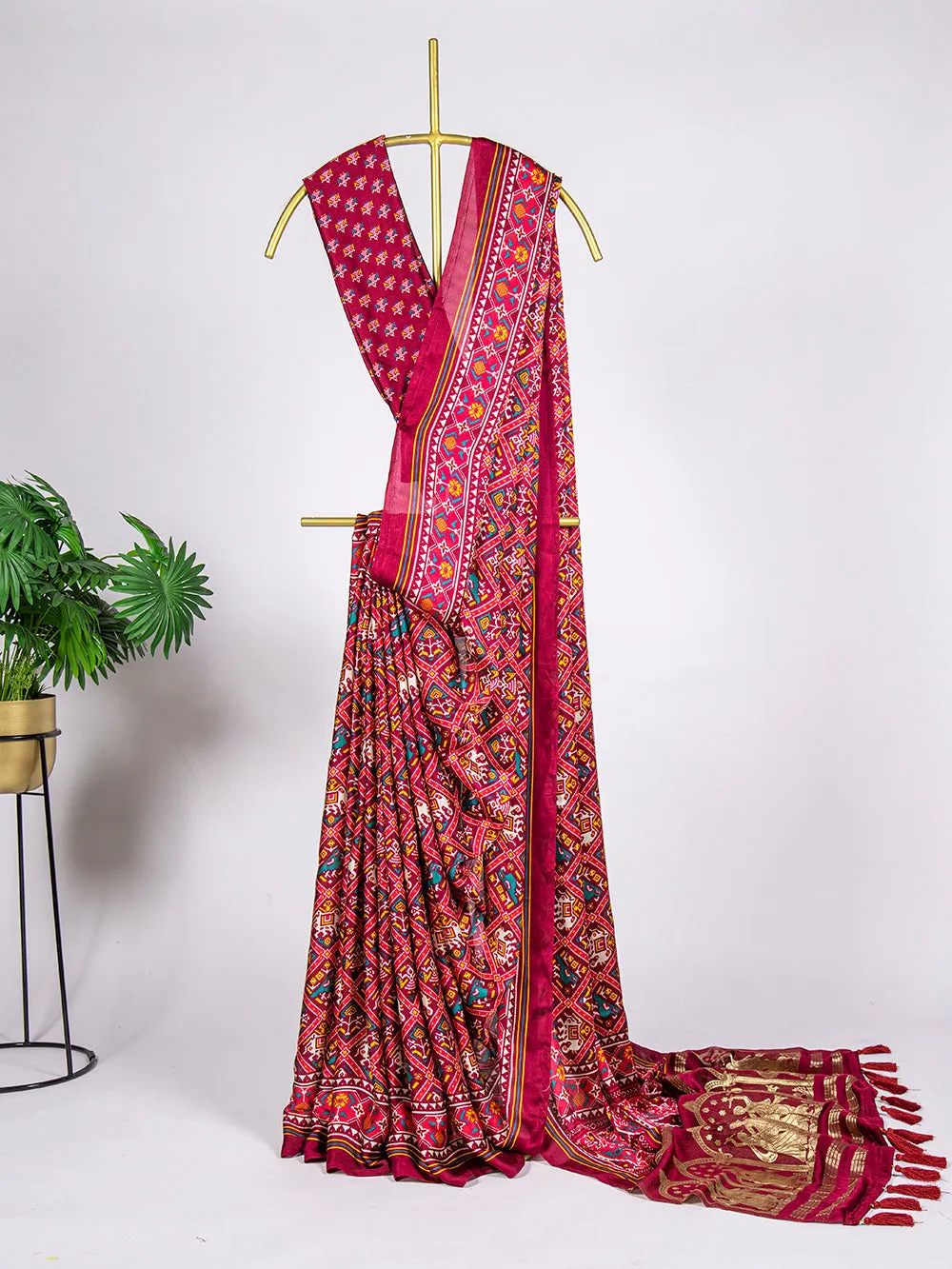 Maroon Color Digital Printed Pure Gaji Silk Saree