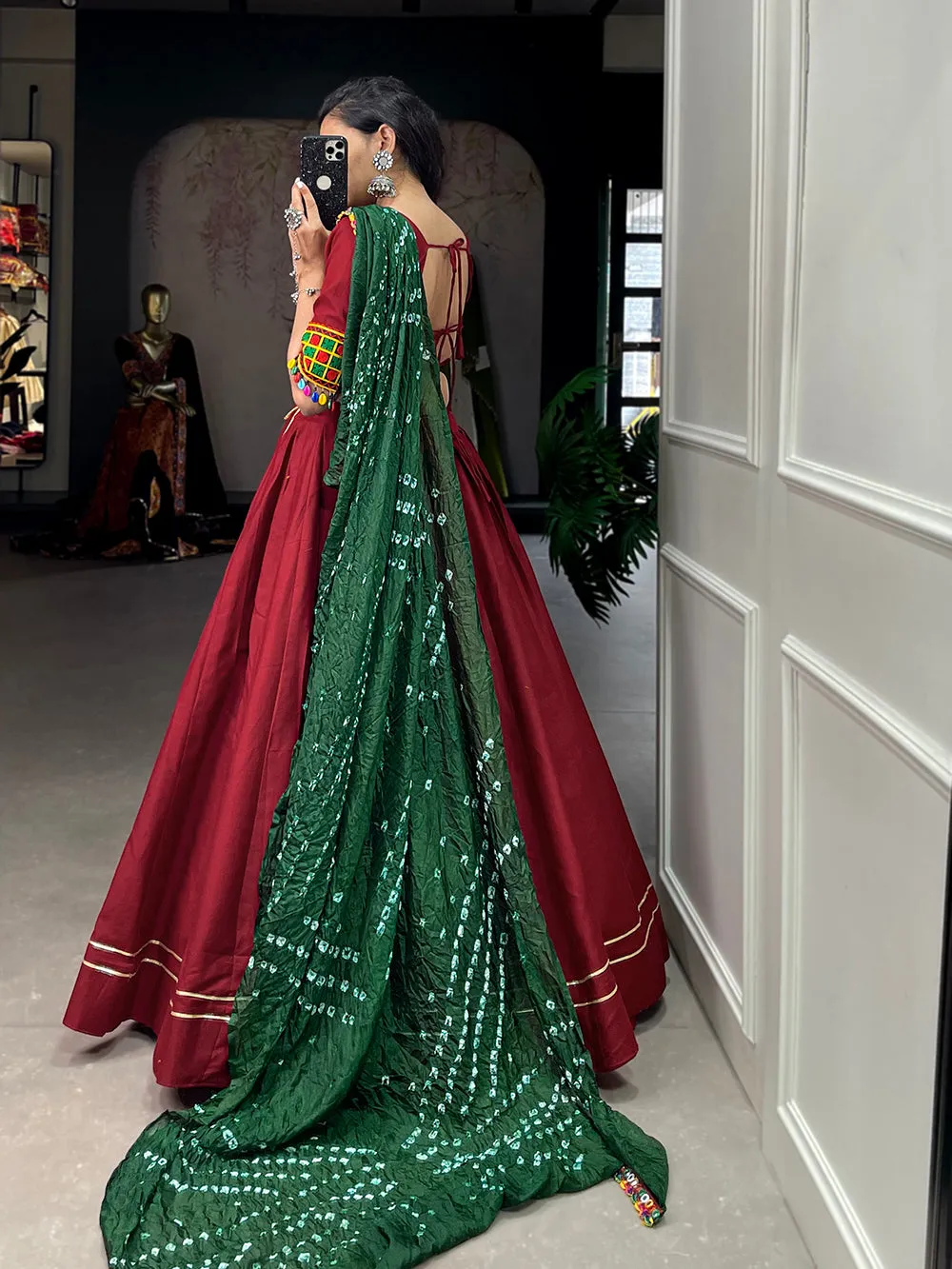 Maroon Color Plain With Gotta Patti Lace Border Cotton Lehenga Choli