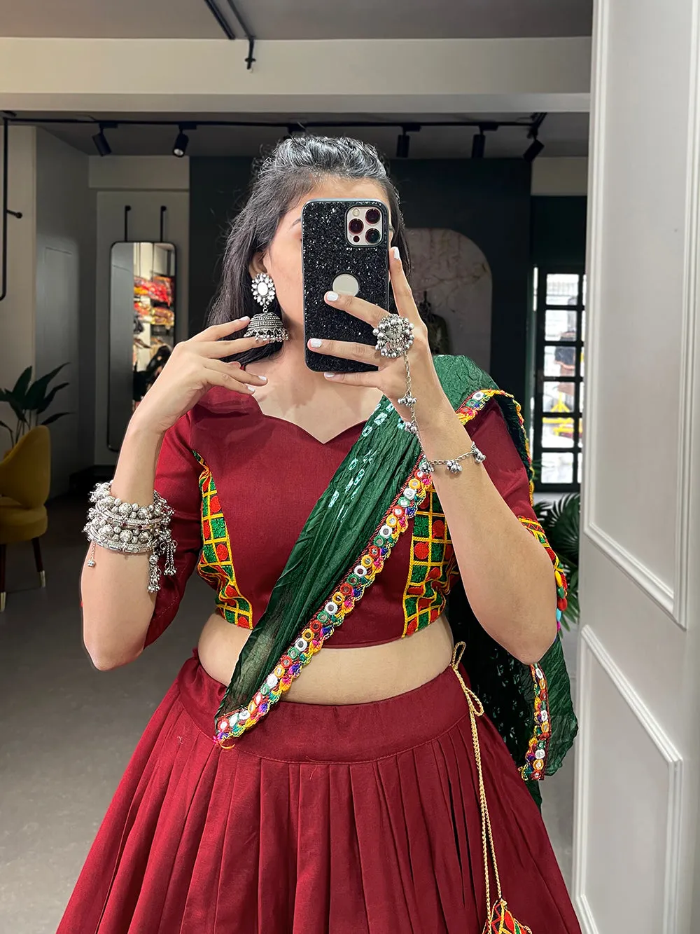 Maroon Color Plain With Gotta Patti Lace Border Cotton Lehenga Choli