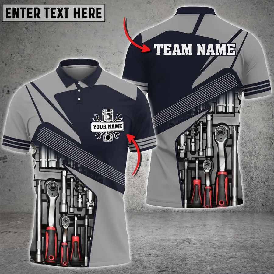 Mechanic Tool Custom Text Multi Color Printed 3D Polo Shirt, Mechanic Men Shirt