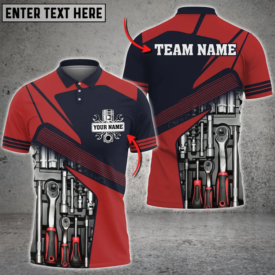 Mechanic Tool Custom Text Multi Color Printed 3D Polo Shirt, Mechanic Men Shirt