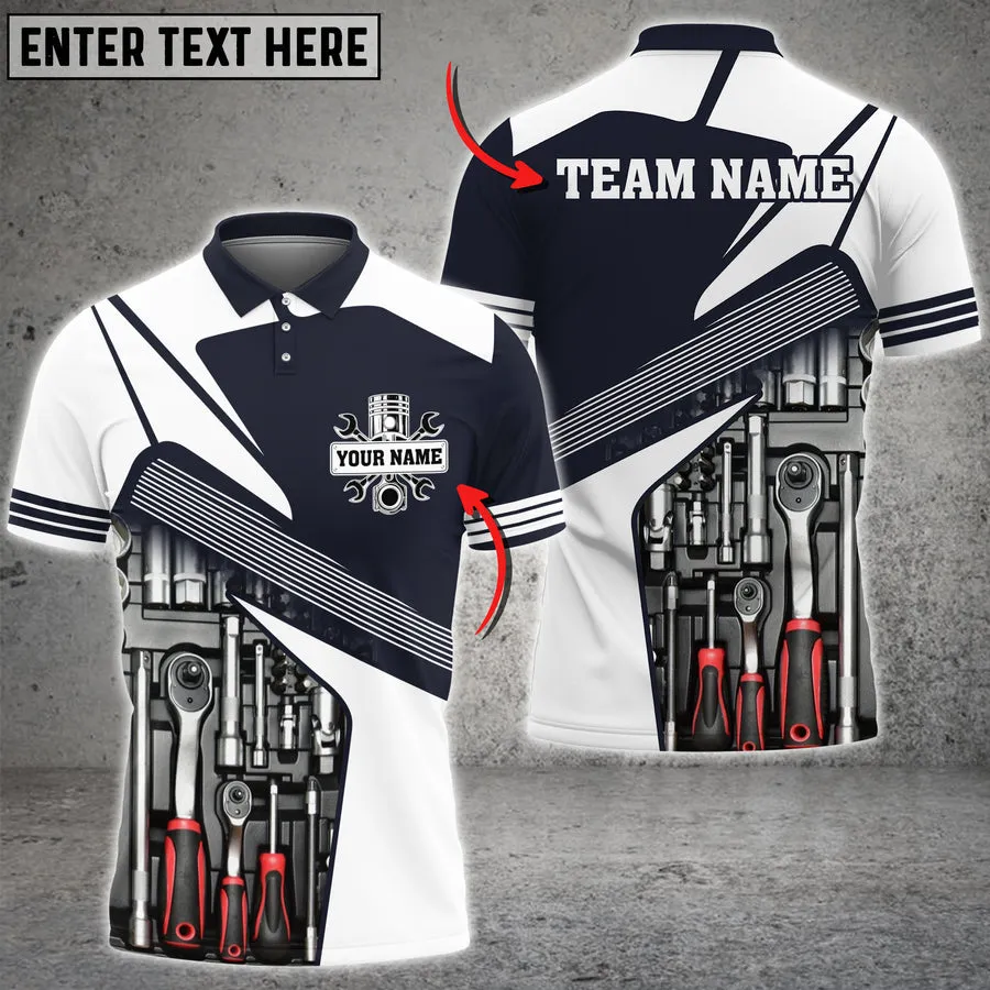 Mechanic Tool Custom Text Multi Color Printed 3D Polo Shirt, Mechanic Men Shirt