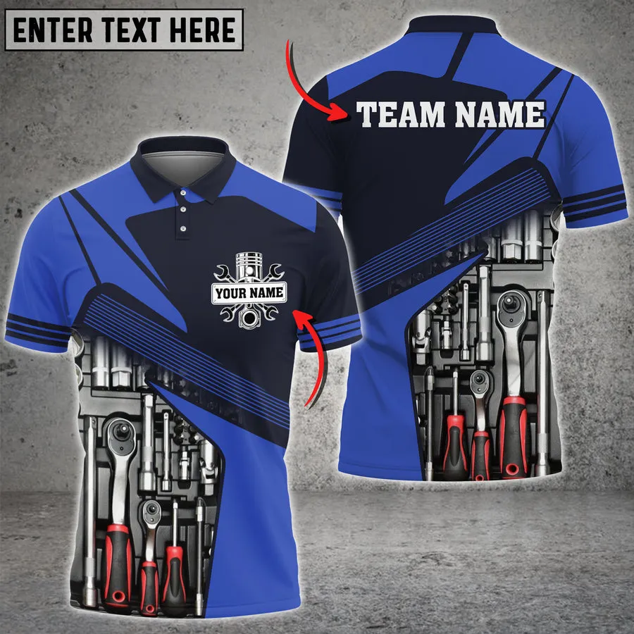 Mechanic Tool Custom Text Multi Color Printed 3D Polo Shirt, Mechanic Men Shirt